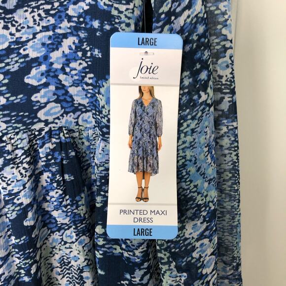 Joie NWT Wms Large Parisian Paisley Blue Printed Midi Dress Tiered Flowy - Picture 4 of 13